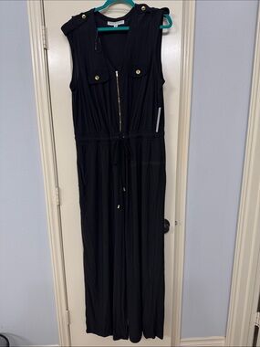 Emma & Michele Black Sleeveless Jumpsuit with Gold Accents